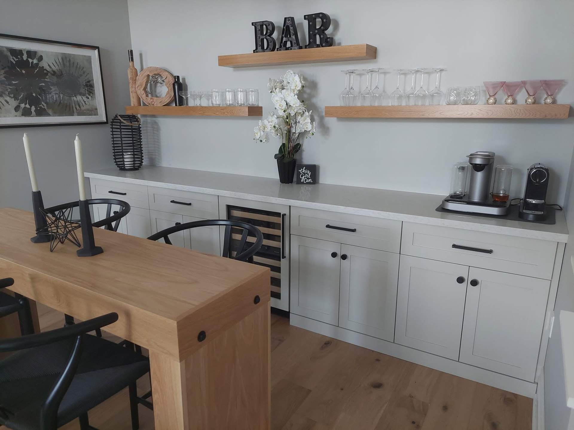 Oak Shelf Servery Wall — custom wall units in Orillia, Ontario